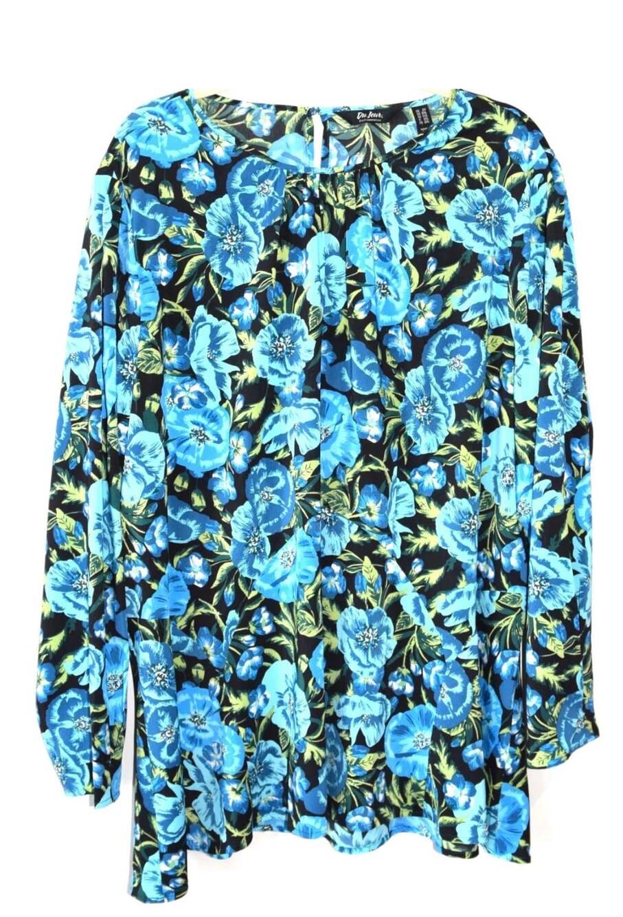 Du Jour Floral Long Sleeve Chiffon Blouse Plus Size 2X